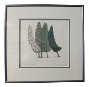 Cypress Trees: pencil, pastel, water colour, oil. Yellow Springs